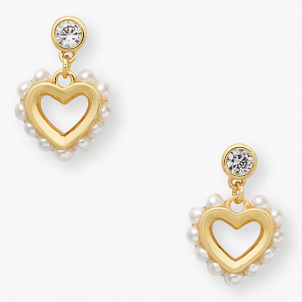Kate Spade Shining Spade Heart Pearl Drop Earrings Gold Plated